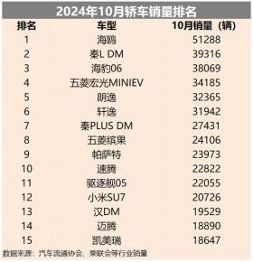 10月轿车排名：比亚迪占前三，小米SU7超迈腾，合资反攻了？ -图3