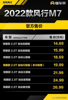 新车 | 售价19.99万元，东风风行M7领爵款行政版上市，搭载2.0T+8AT -图3